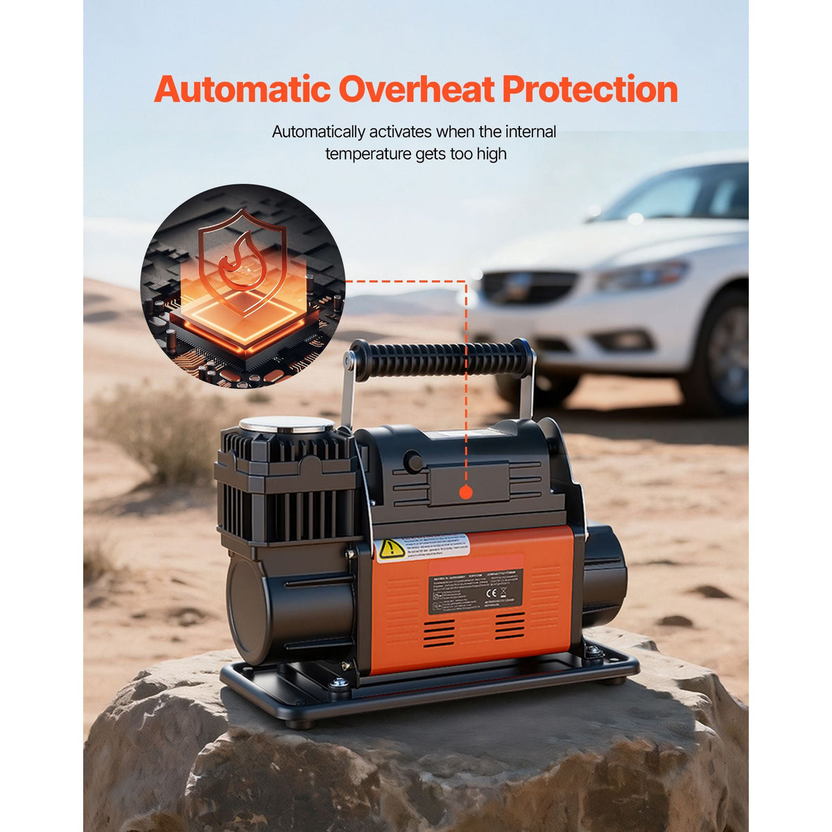 12V Heavy Duty Air Compressor, Auto-Stop Portable Tire Inflator with LCD Digital Display, 7.14 CFM 150PSI Offroad Air Pump with Adapters for Trucks Car SUV 4 x 4 Vehicle RV