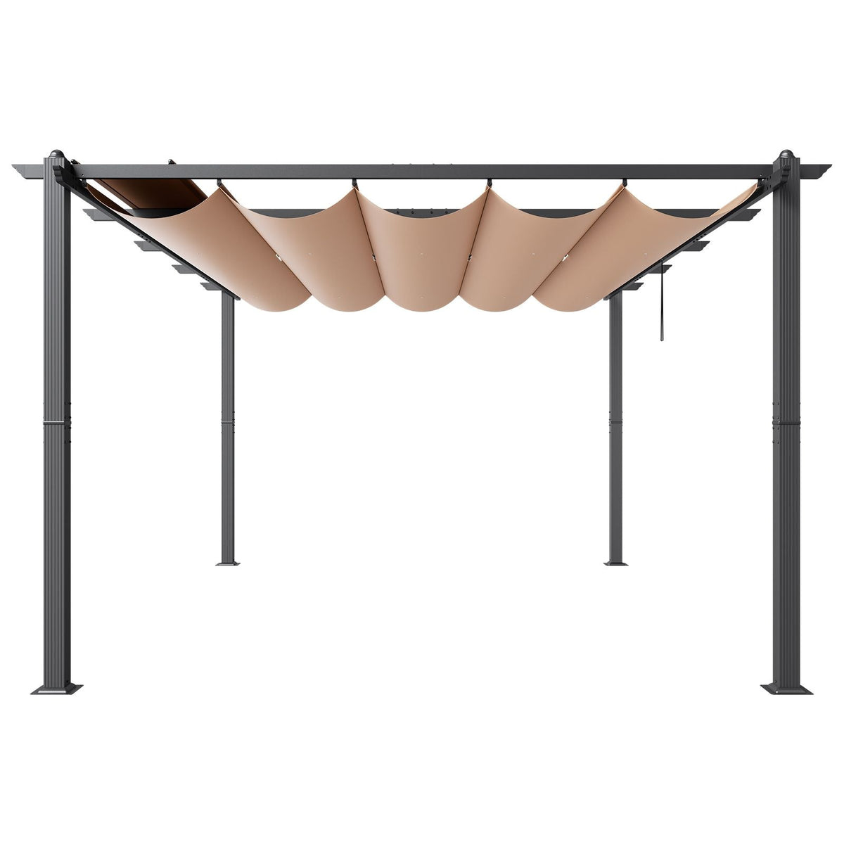 12'x16' Outdoor Retractable Pergola with Canopy, Aluminum Pergola with Retractable Canopy, Modern Pergola with Sun Shade Canopy for Patios, Gardens, Decks, Backyards (Beige)