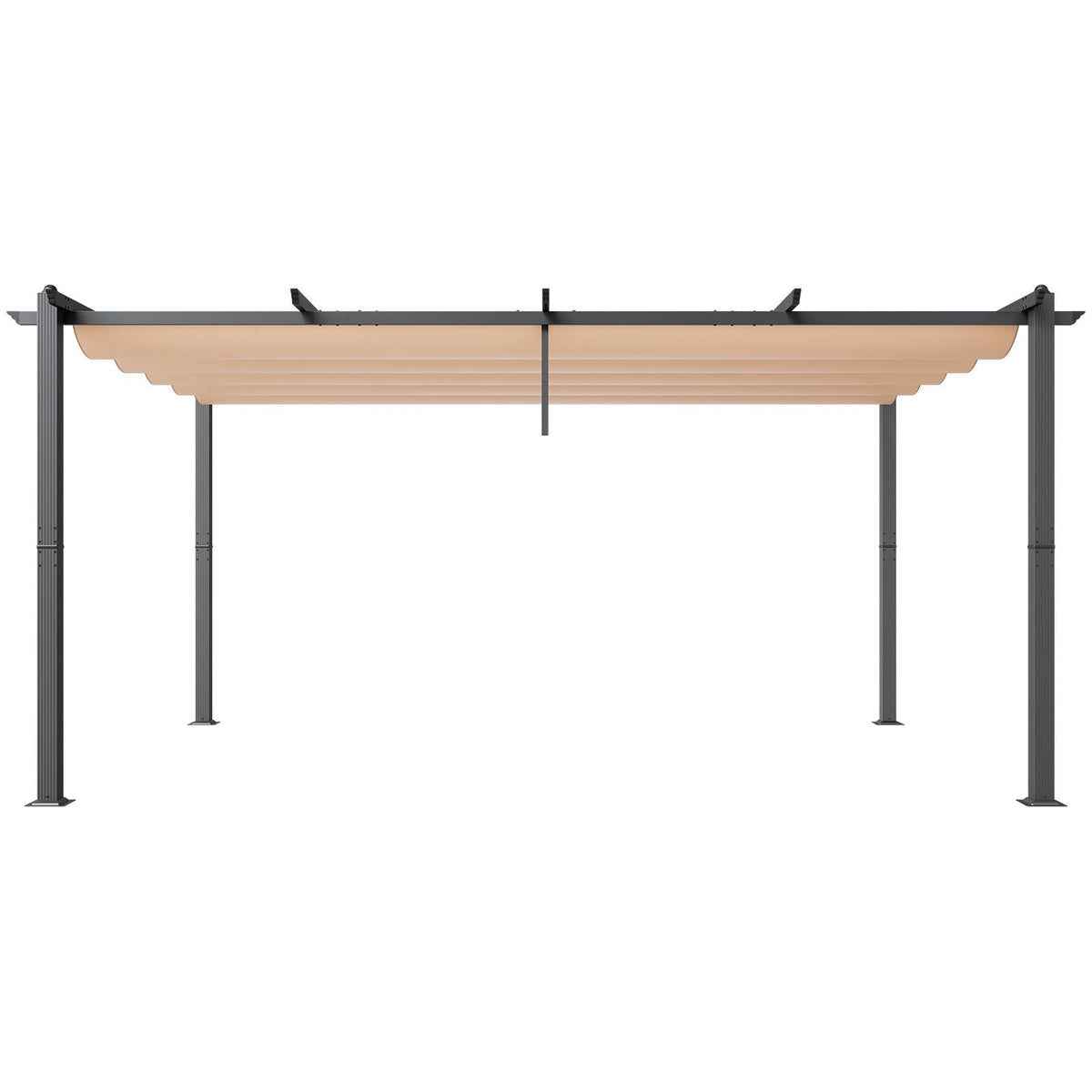 12'x16' Outdoor Retractable Pergola with Canopy, Aluminum Pergola with Retractable Canopy, Modern Pergola with Sun Shade Canopy for Patios, Gardens, Decks, Backyards (Beige)