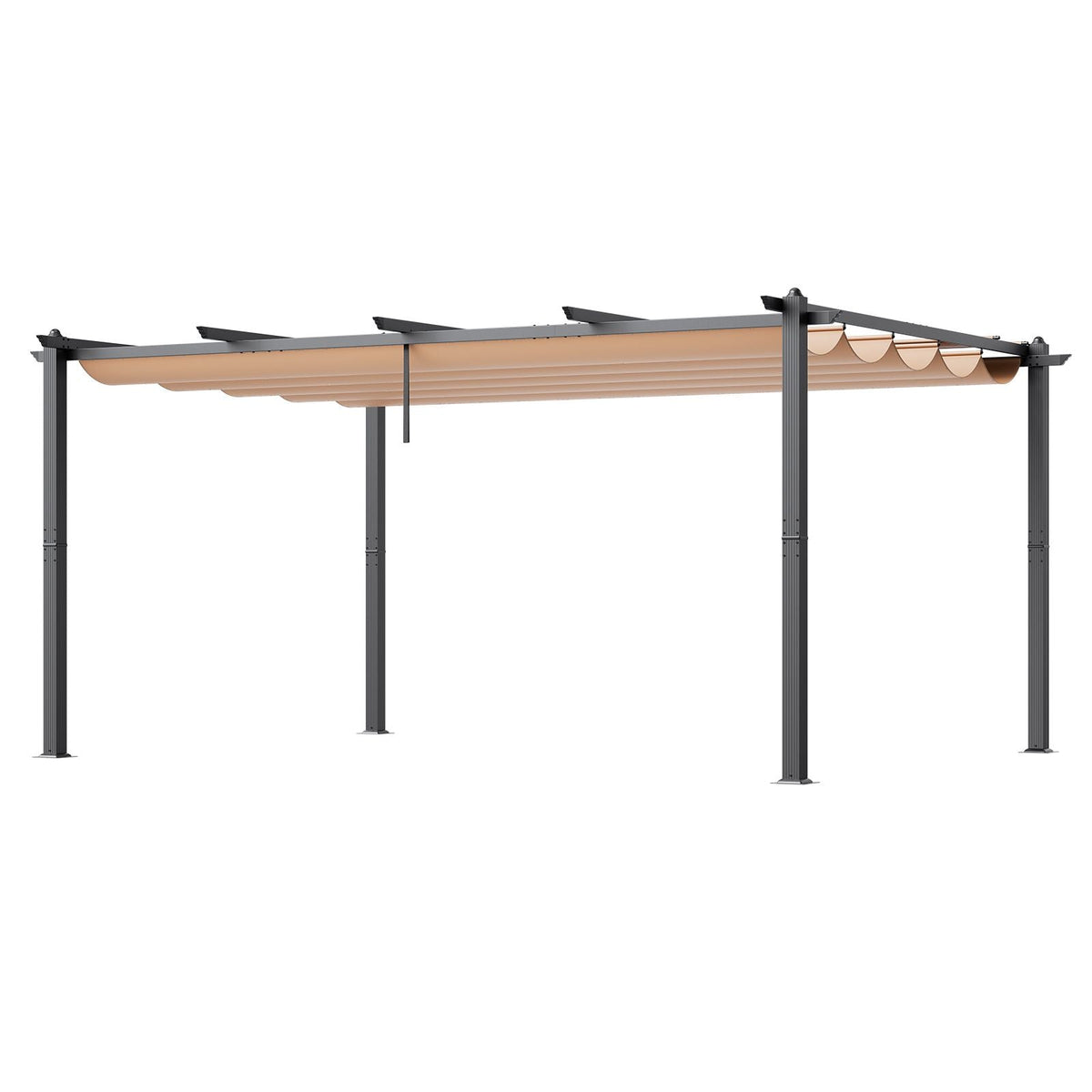 12'x16' Outdoor Retractable Pergola with Canopy, Aluminum Pergola with Retractable Canopy, Modern Pergola with Sun Shade Canopy for Patios, Gardens, Decks, Backyards (Beige)