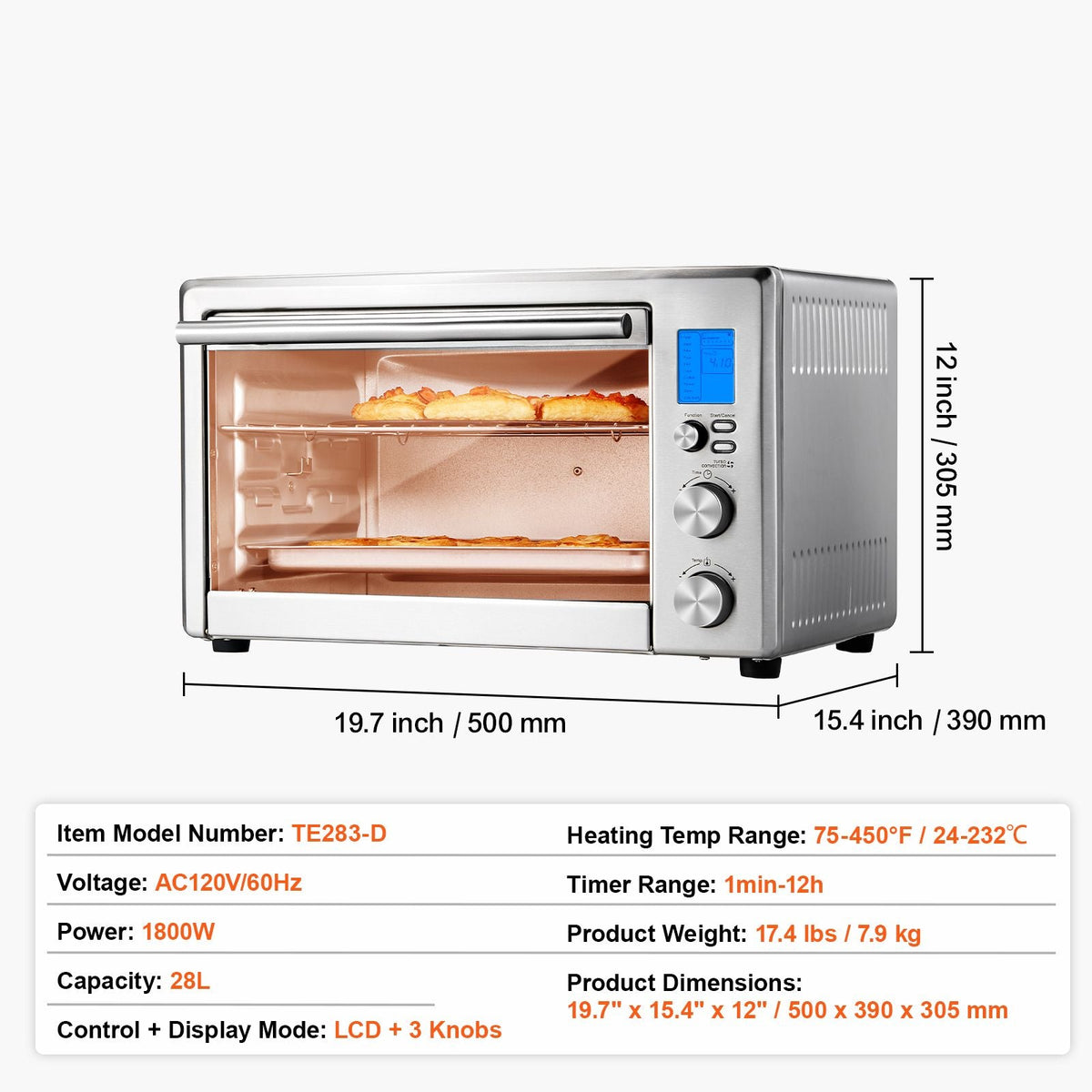13-IN-1 Air Fryer Toaster Oven, 28L/29.6Qt Convection Oven, 1800W 2-Tier Toaster Ovens Countertop Combo with Wire Racks, Pizza Pan, Gloves, Home and Commercial Use
