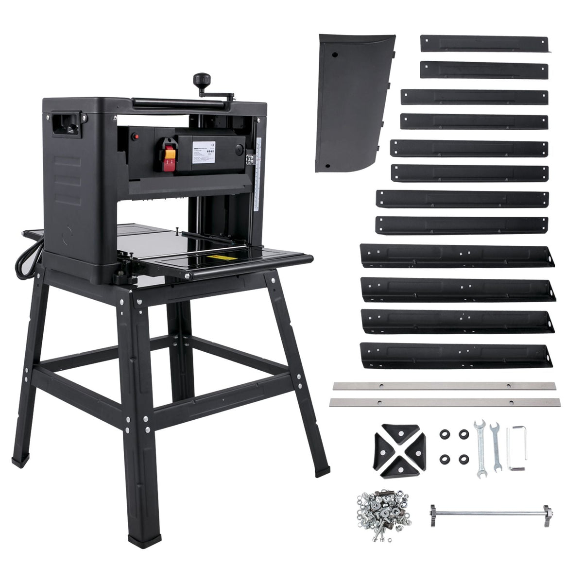 13-Inch Benchtop Thickness Planer, 2000W, 8000 rpm, 15 AMP, with Foldable Iron Stand and Dust Exhaust, 6m/min Planing Speed, Ideal for Woodworking and Wooden Plank Shaping