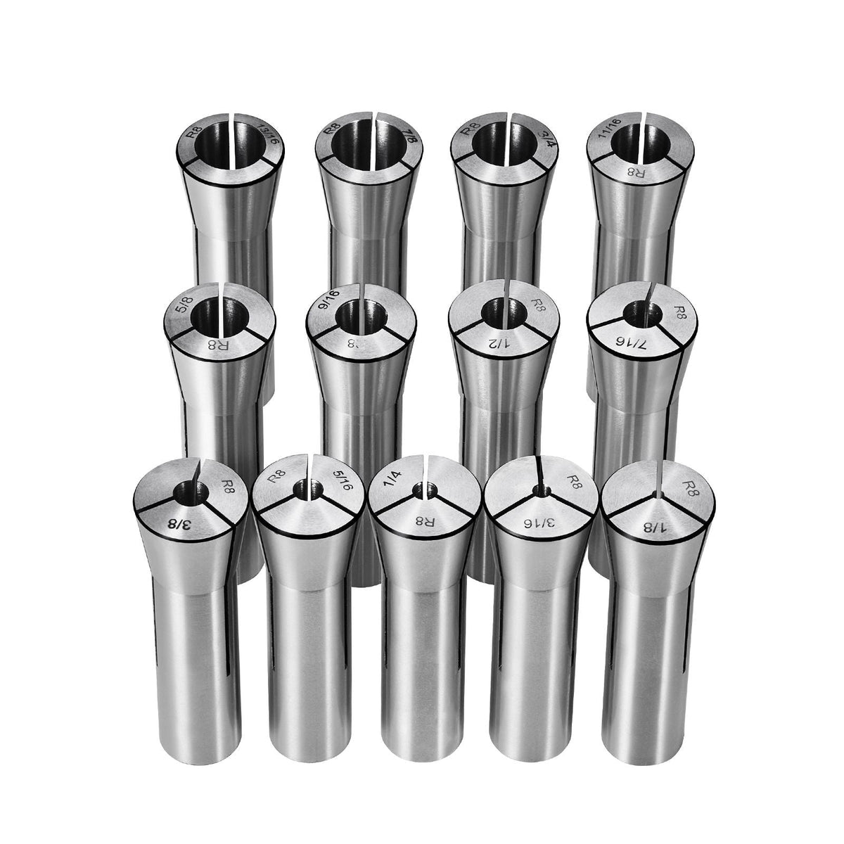 13 pcs Precision R8 Collet Set, 1/8'' - 7/8'', 45# Mill Collet Chuck 0.0012"/30μm TIR with 13 Labeled Storage Boxes, for Milling Machine Drill Presses Boring Machine Machining Center