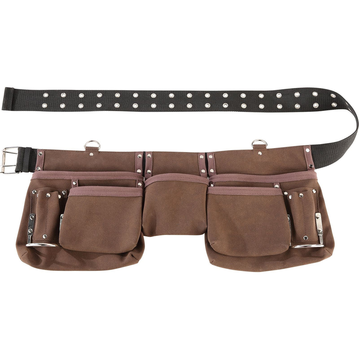 13 Pockets Tool Belt, Adjusts from 29 Inches to 54 Inches, Leather Heavy Duty Tool Pouch Bag with Dual Hammer Loops, Tool Bag for Electrician, Carpenter, Handyman, Construction, Framer, Brown