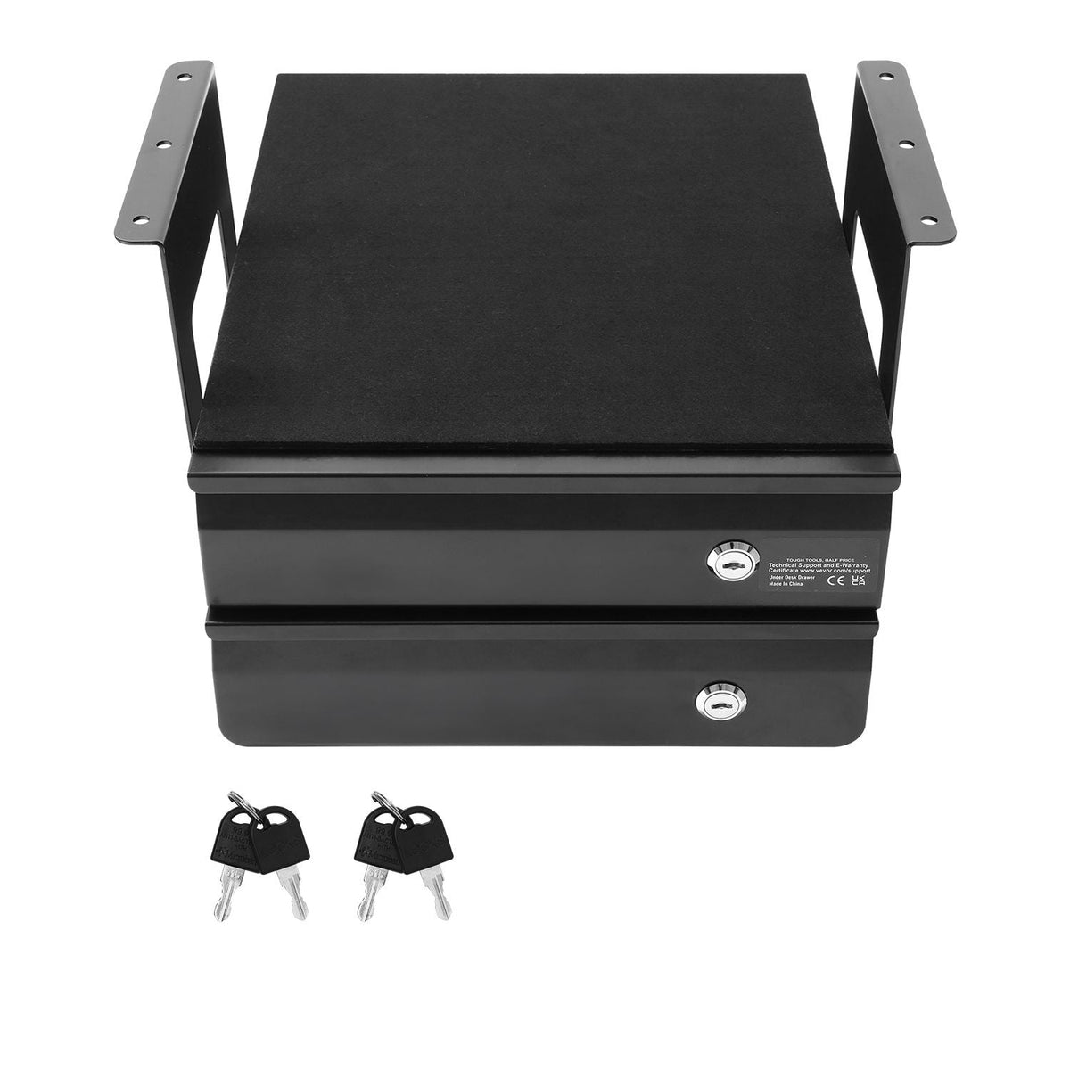 13" Wide Under Desk Drawer Slide Out, Under Table Pull-out Drawer Attachment, Hidden Desktop 2 Layer Storage Organizer, Lockable Undermount Pencil Drawer for Sit Stand Workstation, 14x13x10 in