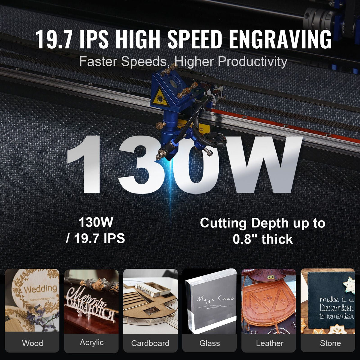 130W CO2 Laser Engraver, 35 x 55 in, 19.7 IPS Laser Cutter Machine with 2-Way Pass Air Assist, Compatible with LightBurn, CorelDRAW, AutoCAD, Windows, Mac OS, Linux, for Wood Acrylic Fabric More