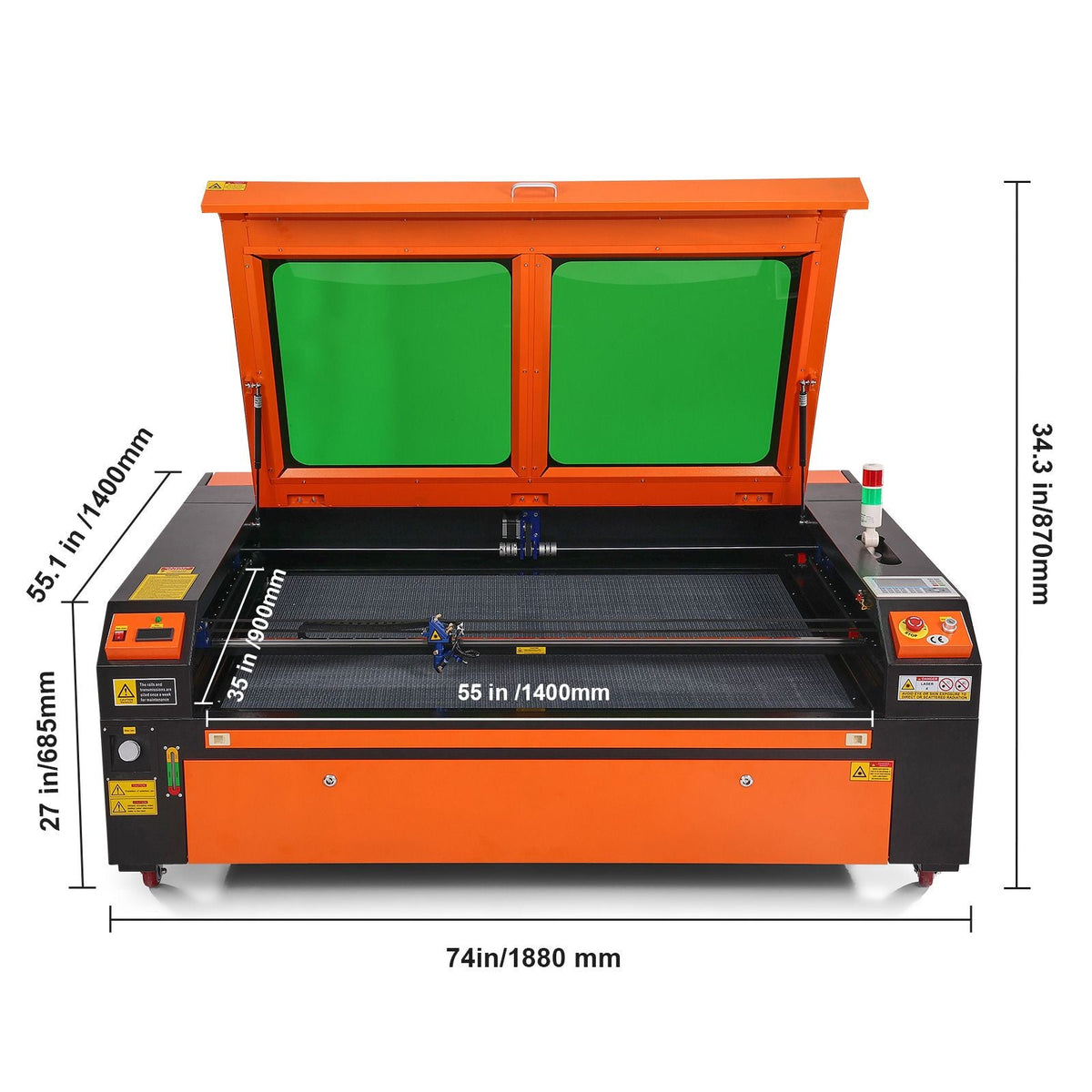 130W CO2 Laser Engraver, 35 x 55 in, 19.7 IPS Laser Cutter Machine with 2-Way Pass Air Assist, Compatible with LightBurn, CorelDRAW, AutoCAD, Windows, Mac OS, Linux, for Wood Acrylic Fabric More