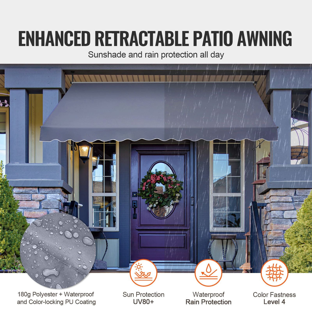 138 x 47" Patio Awning Retractable, Awning Sunshade Shelter with Manual Crank Handle, Outdoor Patio Canopy Sunsetter Deck, Adjustable Height from 86 to 122 in, for Patio/Balcony/Yard, Dark Gray