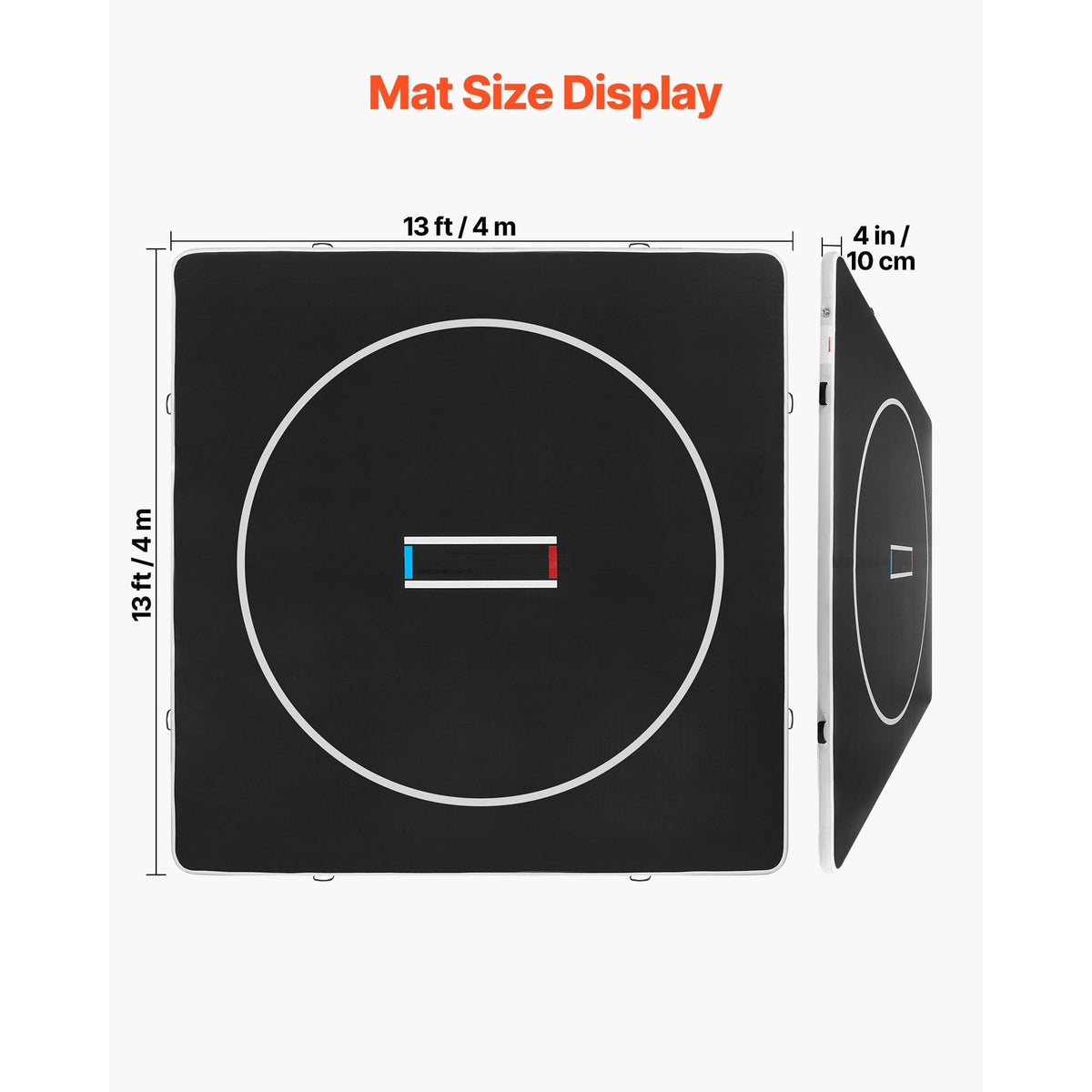 13x13 ft Wrestling Mat Inflatable, Martial Arts Thick Mat for Home Gym Exercise, PVC Foldable Training Mats with Circles and 600W Air Pump, for Gymnastics, Tatami, Jiu Jitsu BJJ MMA Judo, Black