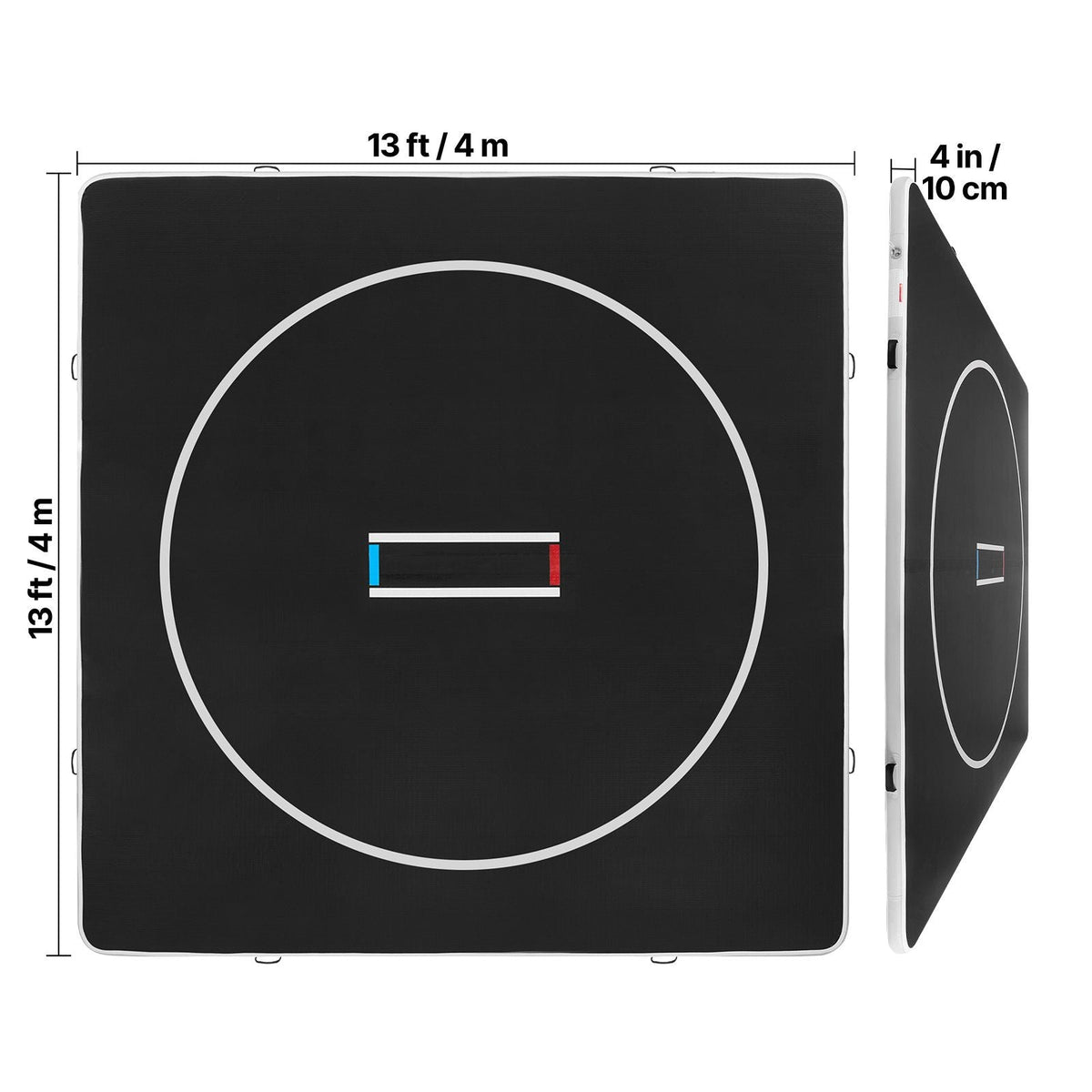 13x13 ft Wrestling Mat Inflatable, Martial Arts Thick Mat for Home Gym Exercise, PVC Foldable Training Mats with Circles and 600W Air Pump, for Gymnastics, Tatami, Jiu Jitsu BJJ MMA Judo, Black