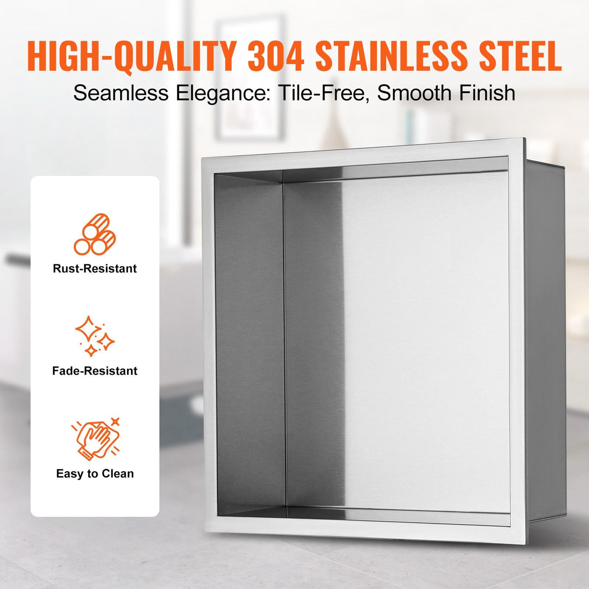 13"x13" No Tile Shower Niche 304 Stainless Steel, Wall-Inserted Niche Recessed Double Shelves, Sealed Waterproof Rust-Resistant Modern Niche for Shower Bathroom Soap Storage, Silver