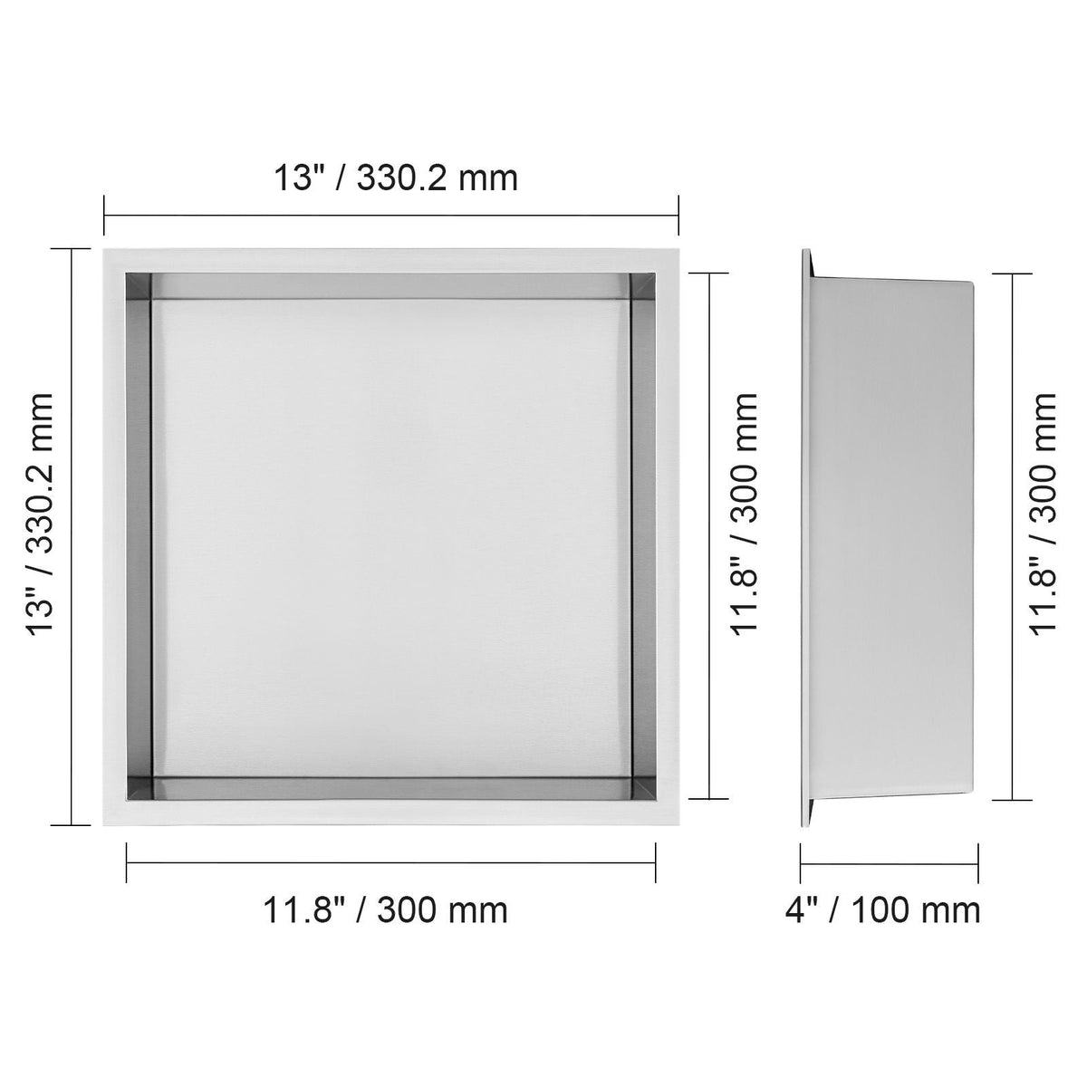 13"x13" No Tile Shower Niche 304 Stainless Steel, Wall-Inserted Niche Recessed Double Shelves, Sealed Waterproof Rust-Resistant Modern Niche for Shower Bathroom Soap Storage, Silver