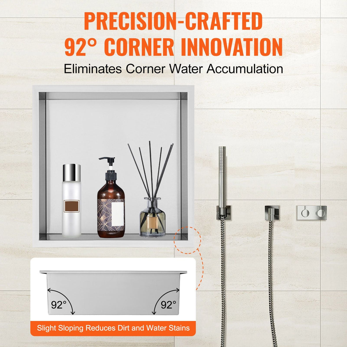 13"x13" No Tile Shower Niche 304 Stainless Steel, Wall-Inserted Niche Recessed Double Shelves, Sealed Waterproof Rust-Resistant Modern Niche for Shower Bathroom Soap Storage, Silver