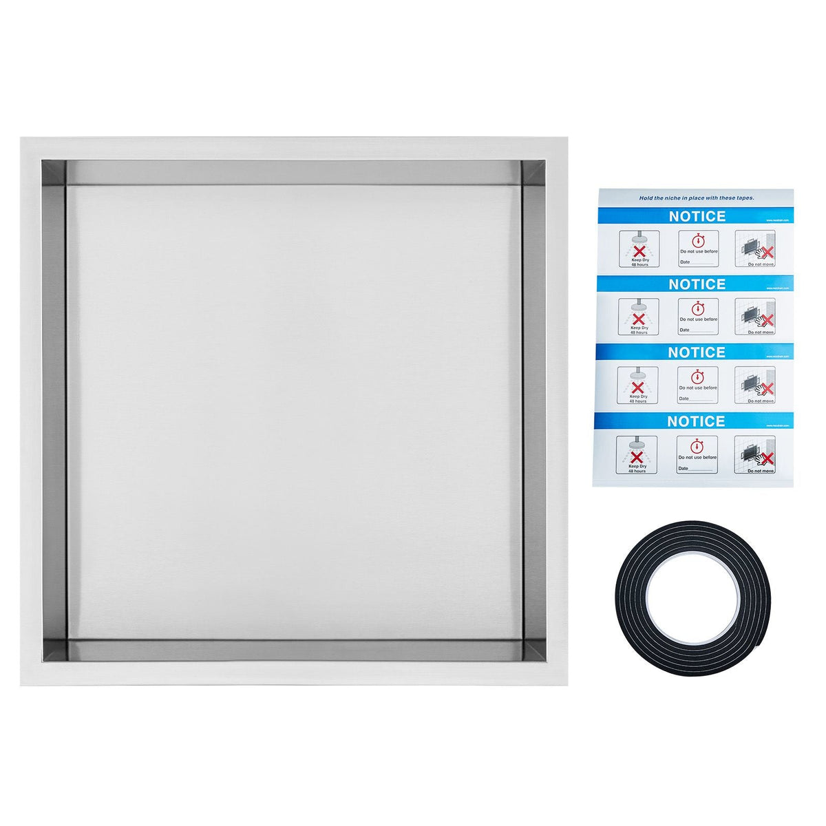 13"x13" No Tile Shower Niche 304 Stainless Steel, Wall-Inserted Niche Recessed Double Shelves, Sealed Waterproof Rust-Resistant Modern Niche for Shower Bathroom Soap Storage, Silver