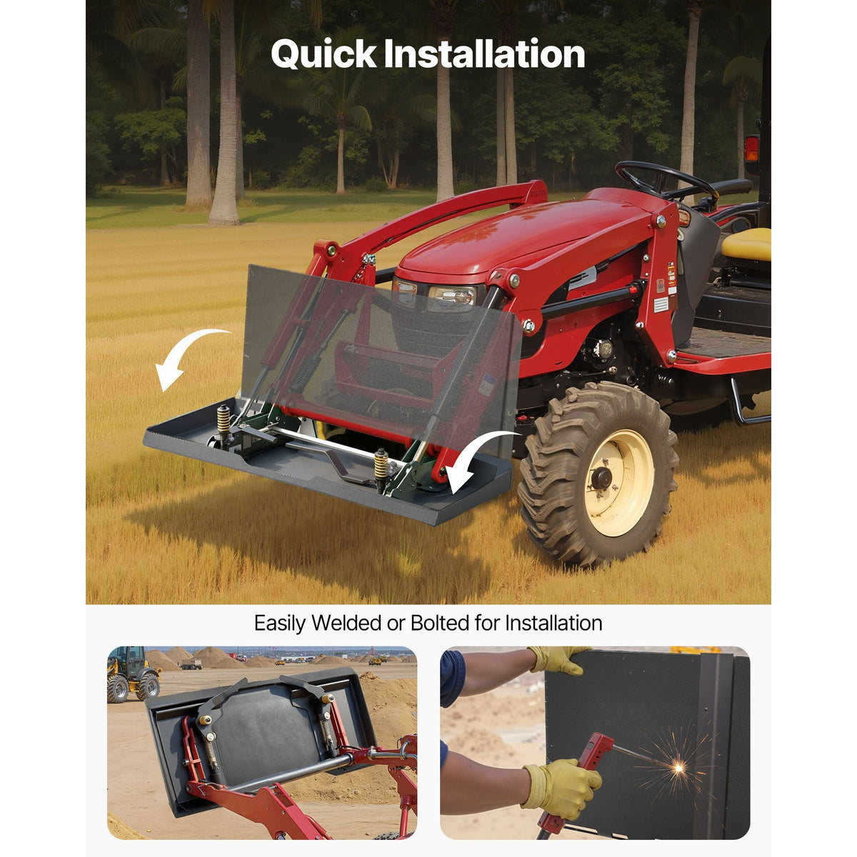 1/4 in Skid Steer Mount Plate, Universal Quick Attach Mount Plate, Easy to Bolt, 3000lbs Load Capacity, Heavy Duty Steel Loader Plates Compatible with Kubota Bobcat Skid Steers & Tractors