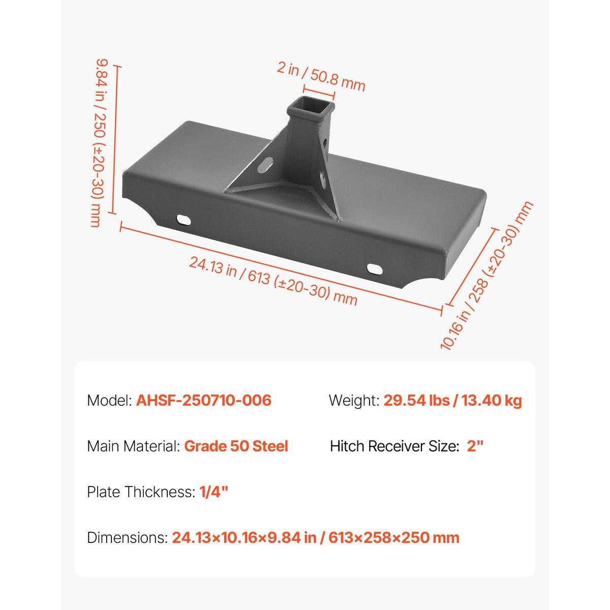 1/4 in Skid Steer Mount Plate with 2" Receiver Hitch, Universal Quick Attach Mount Plate, 1500lbs Capacity, Heavy Duty Steel Loader Plates Compatible with Toro Dingo Skid Steers & Tractors