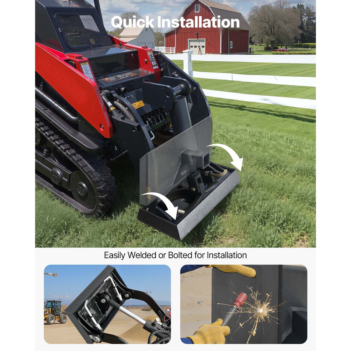 1/4 in Skid Steer Mount Plate with 2" Receiver Hitch, Universal Quick Attach Mount Plate, 1500lbs Capacity, Heavy Duty Steel Loader Plates Compatible with Toro Dingo Skid Steers & Tractors
