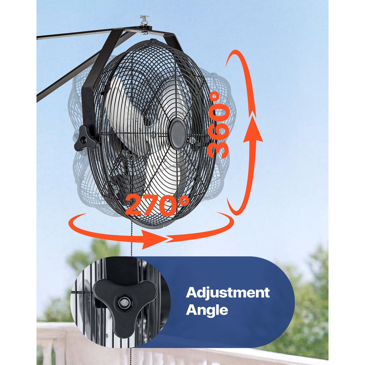 14 Inch Industrial Wall Mount Fan, High Velocity 2473 CFM Outdoor Fan with 3 Speeds, Waterproof IP44 Garage Wall Fan with Aluminum Blades for Workshop, Warehouse, Greenhouse
