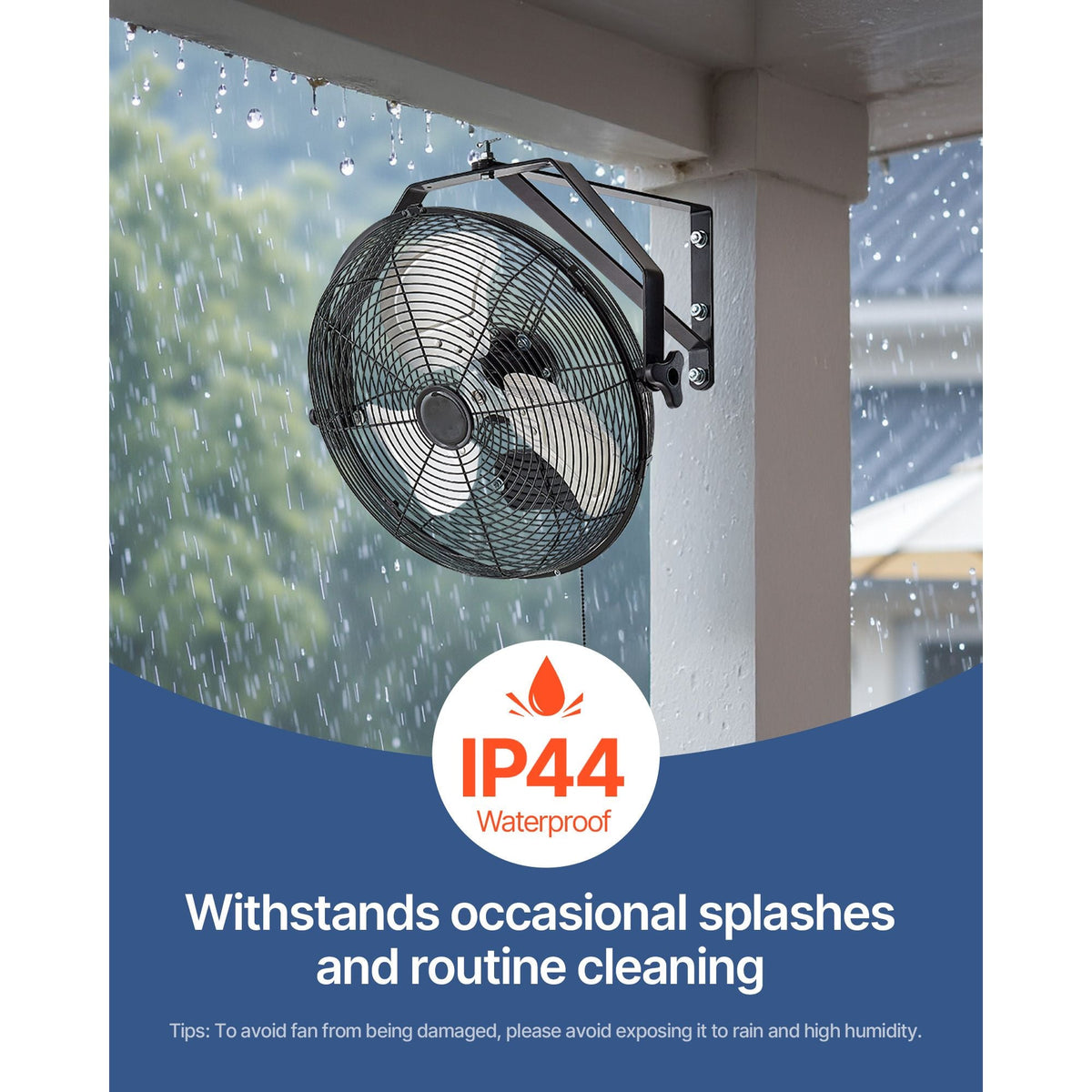 14 Inch Industrial Wall Mount Fan, High Velocity 2473 CFM Outdoor Fan with 3 Speeds, Waterproof IP44 Garage Wall Fan with Aluminum Blades for Workshop, Warehouse, Greenhouse