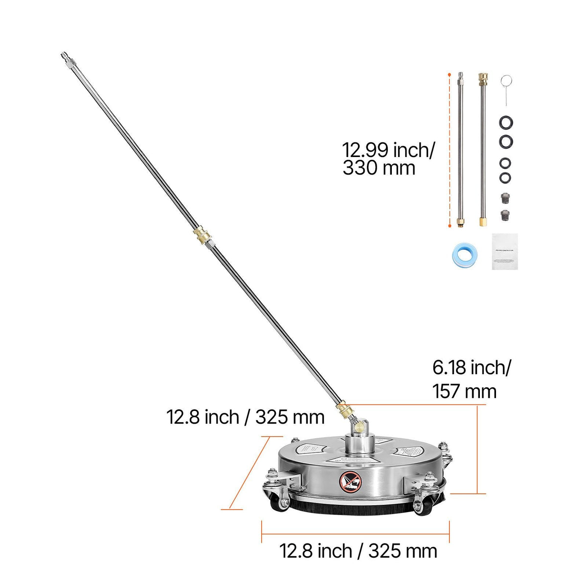 14" Pressure Washer Surface Cleaner, Stainless Steel Pressure Washer Attachments with 4 Wheels, 4000 Max PSI, 1/4 Quick Connector, 2 Spray Nozzles, 2 Extended Wands for Concrete, Patio, Deck