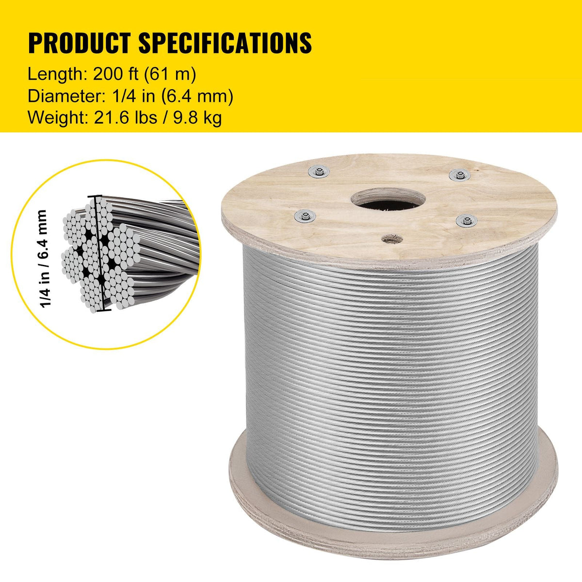1/4" Stainless Steel Cable 200FT, T304 7x19 Tighter Core Cable Railing System Wire Rope Aircraft Deck Railing Kit Fence Wire