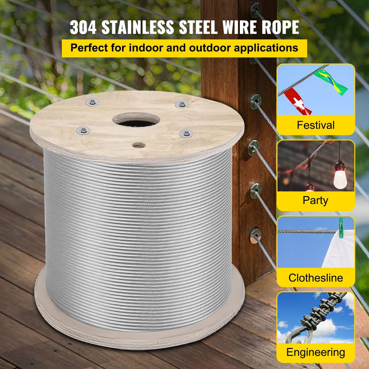 1/4" Stainless Steel Cable 200FT, T304 7x19 Tighter Core Cable Railing System Wire Rope Aircraft Deck Railing Kit Fence Wire