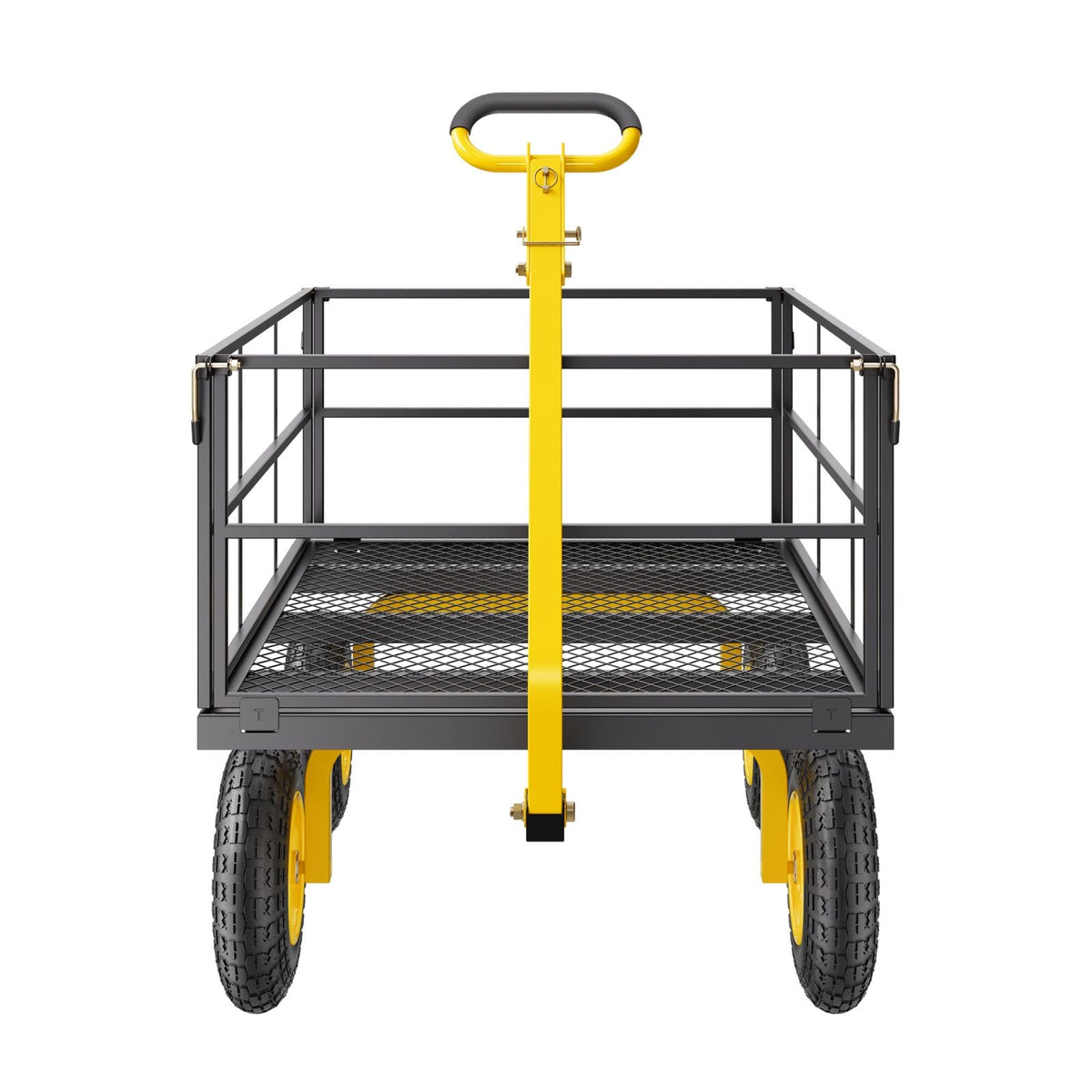 1400 Lbs Steel Garden Cart, Heavy Duty Pullable Garden Wagon Yard Cart, 2 in 1 Outdoor Metal Utility Wagon Yard Trailer with 13" All Terrain Tires, Mesh Removable Sides and 180°Rotating Handle