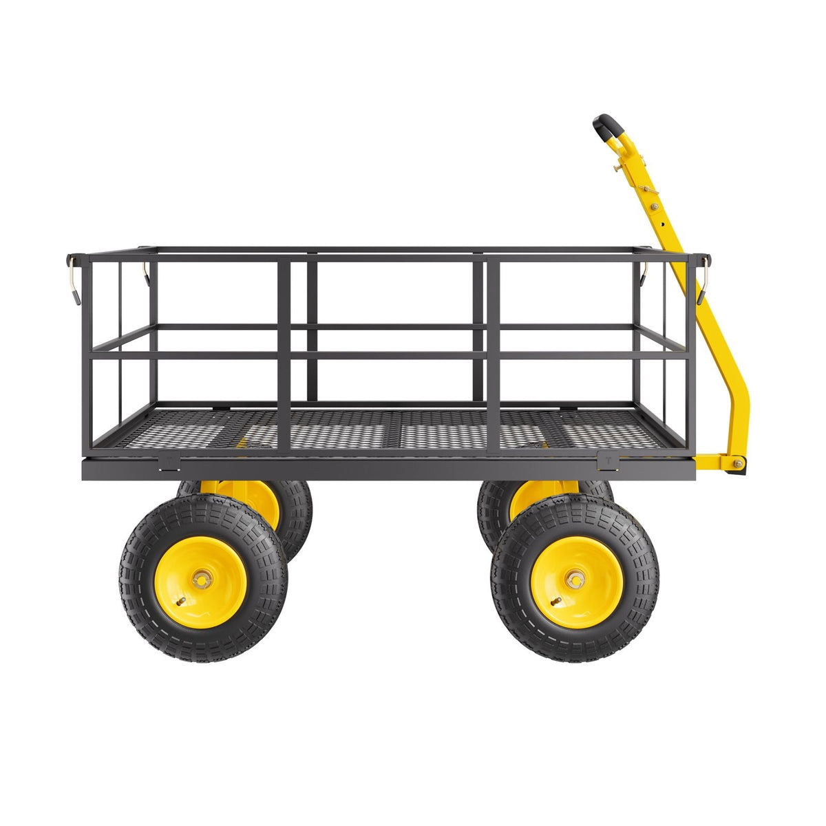 1400 Lbs Steel Garden Cart, Heavy Duty Pullable Garden Wagon Yard Cart, 2 in 1 Outdoor Metal Utility Wagon Yard Trailer with 13" All Terrain Tires, Mesh Removable Sides and 180°Rotating Handle