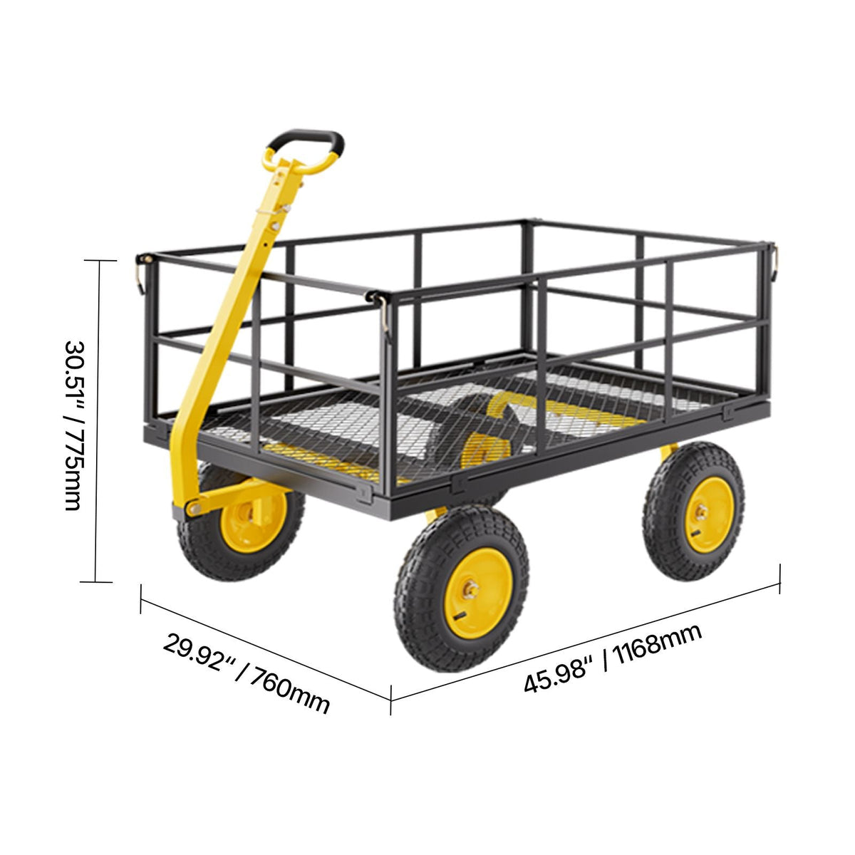 1400 Lbs Steel Garden Cart, Heavy Duty Pullable Garden Wagon Yard Cart, 2 in 1 Outdoor Metal Utility Wagon Yard Trailer with 13" All Terrain Tires, Mesh Removable Sides and 180°Rotating Handle