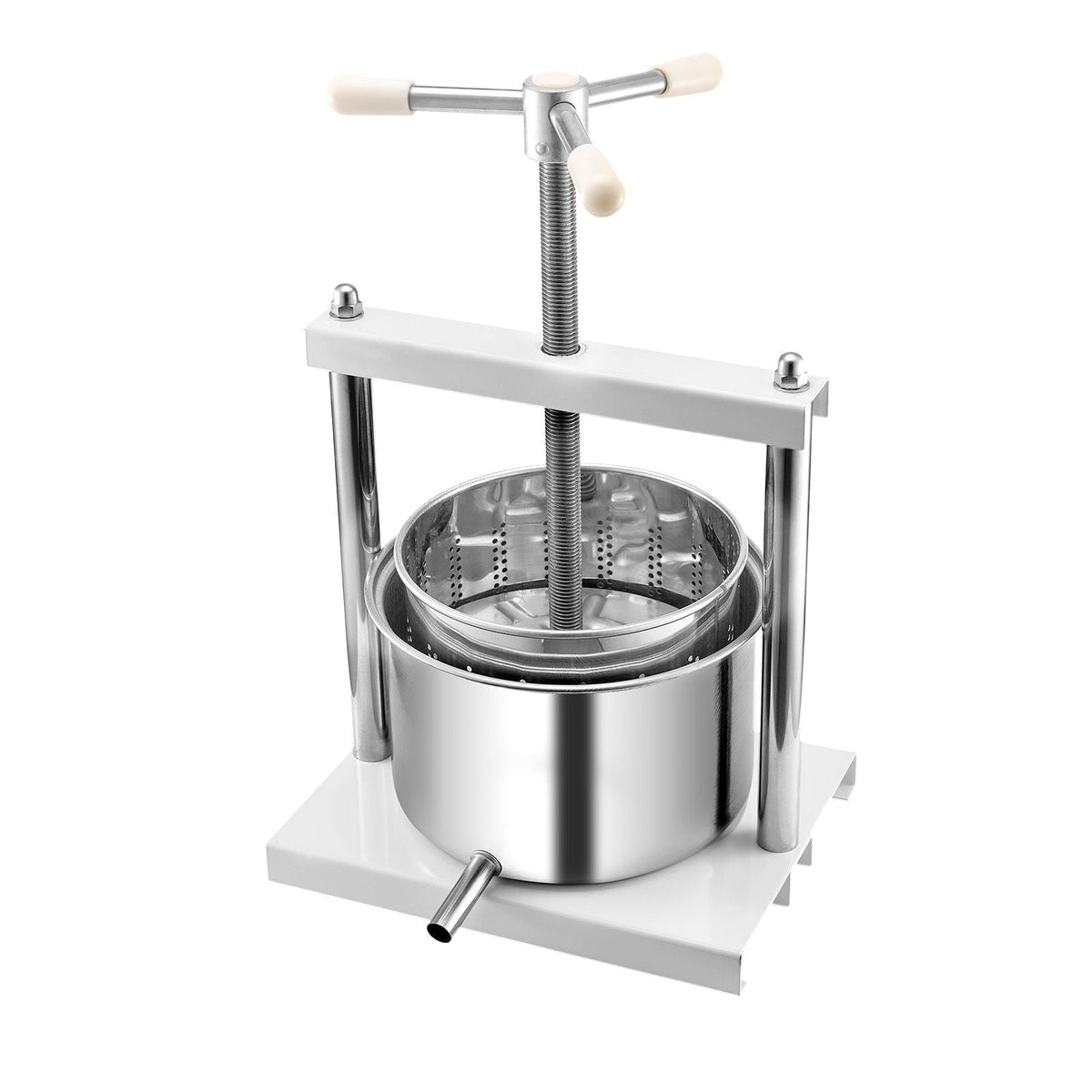 1.45 Gal/5L Fruit Wine Press, 2 Stainless Steel Barrels, Manual Juice Maker, Cider Apple Grape Tincture Honey Olive Oil Making Press with Triangular Handle for Outdoor Kitchen Home