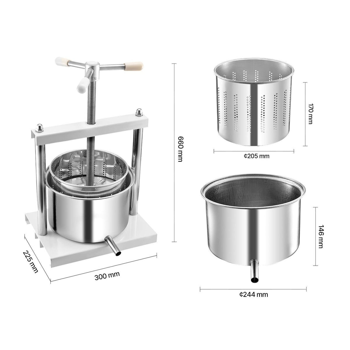 1.45 Gal/5L Fruit Wine Press, 2 Stainless Steel Barrels, Manual Juice Maker, Cider Apple Grape Tincture Honey Olive Oil Making Press with Triangular Handle for Outdoor Kitchen Home
