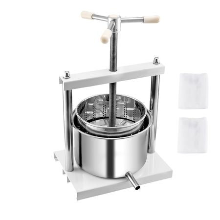 1.45 Gal/5L Fruit Wine Press, 2 Stainless Steel Barrels, Manual Juice Maker, Cider Apple Grape Tincture Honey Olive Oil Making Press with Triangular Handle for Outdoor Kitchen Home