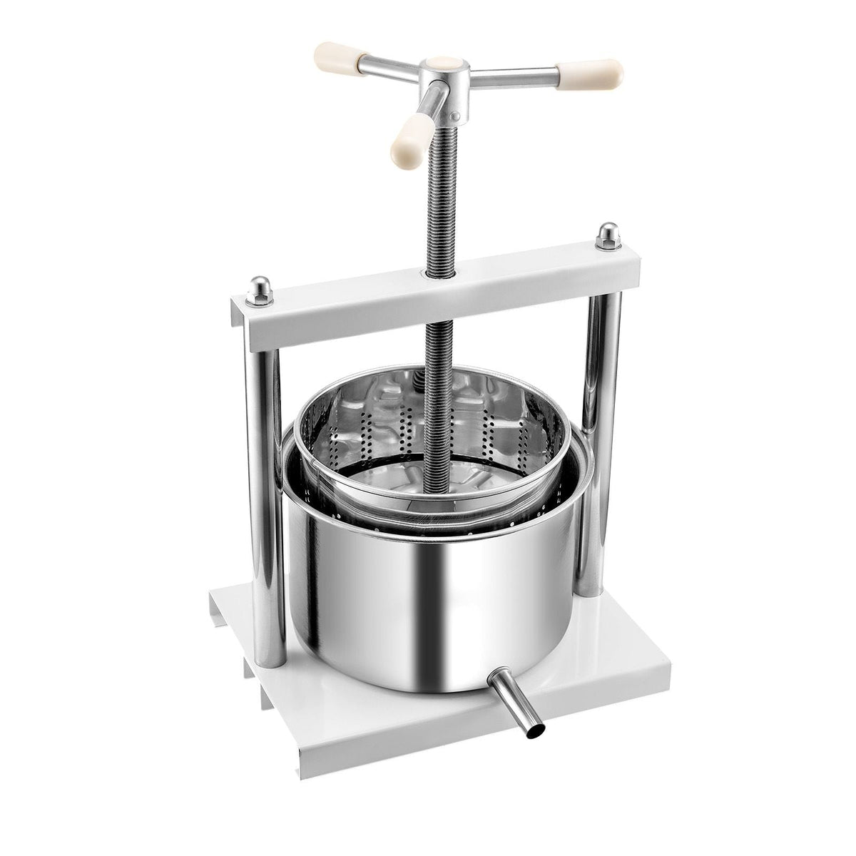 1.45 Gal/5L Fruit Wine Press, 2 Stainless Steel Barrels, Manual Juice Maker, Cider Apple Grape Tincture Honey Olive Oil Making Press with Triangular Handle for Outdoor Kitchen Home