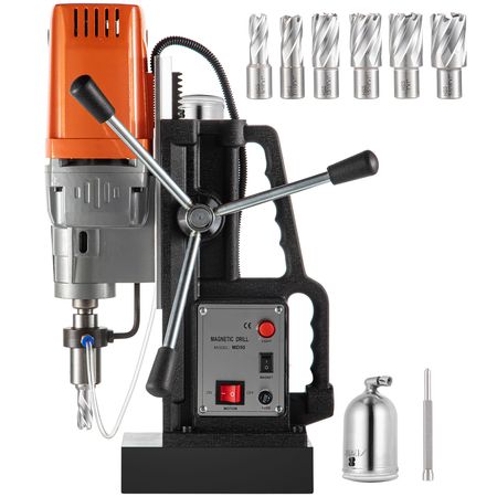 1450W Magnetic Drill Press with 2 Inch Boring Diameter Annular Cutter Machine 2900 LBS 6pcs HSS Annular Cutter Bits,850 RPM Drilling Machine for any Surface Home Improvement Industry Railway