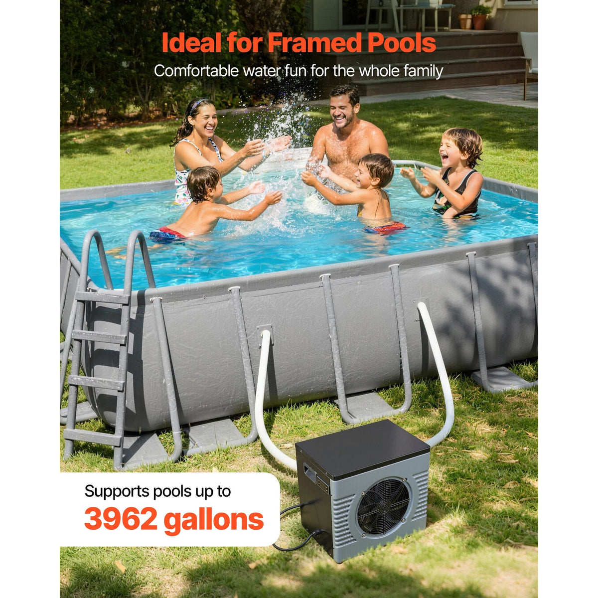 14710 BTU Pool Heat Pump, Electric Pool Heater for Above Ground Up to 3962 Gallons, Max COP 5.13, Heating & Cooling Dual Mode, Low Noise Smart Inverter Compressor, GFCI Protection for Swimming
