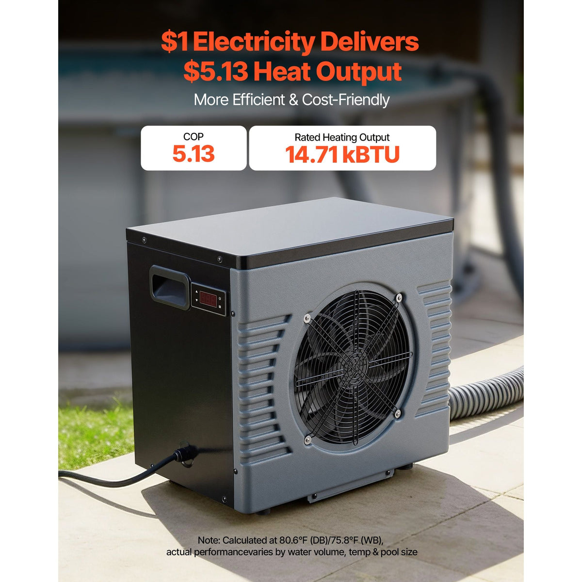 14710 BTU Pool Heat Pump, Electric Pool Heater for Above Ground Up to 3962 Gallons, Max COP 5.13, Heating & Cooling Dual Mode, Low Noise Smart Inverter Compressor, GFCI Protection for Swimming