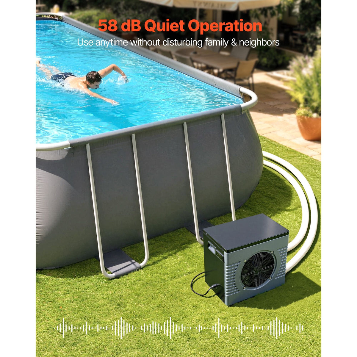 14710 BTU Pool Heat Pump, Electric Pool Heater for Above Ground Up to 3962 Gallons, Max COP 5.13, Heating & Cooling Dual Mode, Low Noise Smart Inverter Compressor, GFCI Protection for Swimming