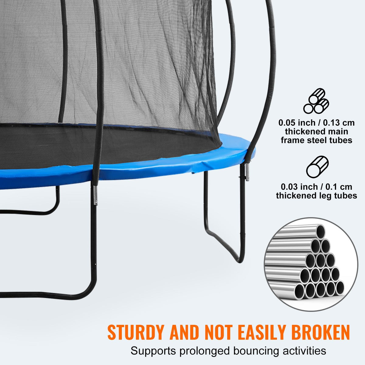 14FT Trampoline, 450 lbs Trampoline with Enclosure Net, Ladder, and Curved Pole, Heavy Duty Trampoline with Jumping Mat and Spring Cover Padding, Outdoor Recreational Trampolines for Kids Adults