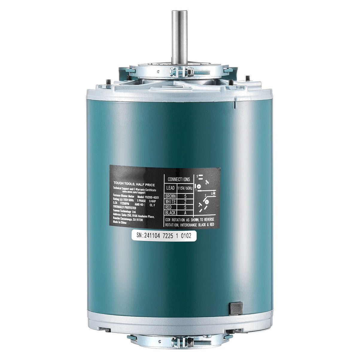 1/4HP Furnace Blower Motor 1725RPM, 115V 5.2A Belt Drive Blower Motor Single Phase - 0.39" Shaft Diameter, 0.78" Shaft Length, CW/CCW Rotation