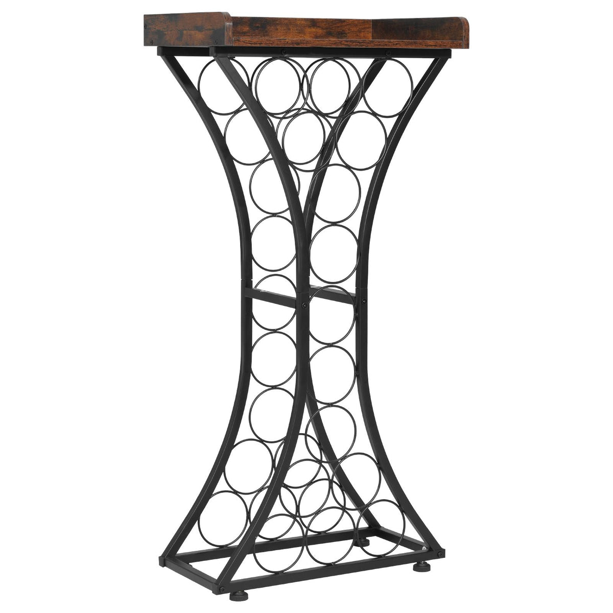 15 Bottle Wine Rack, Freestanding Floor Wine Holder Stand Liquor Cabinet with Wood Tabletop, Easy Assembly Floor Storage Rack, For Home Bar Kitchen Living Room Dining Room, Black