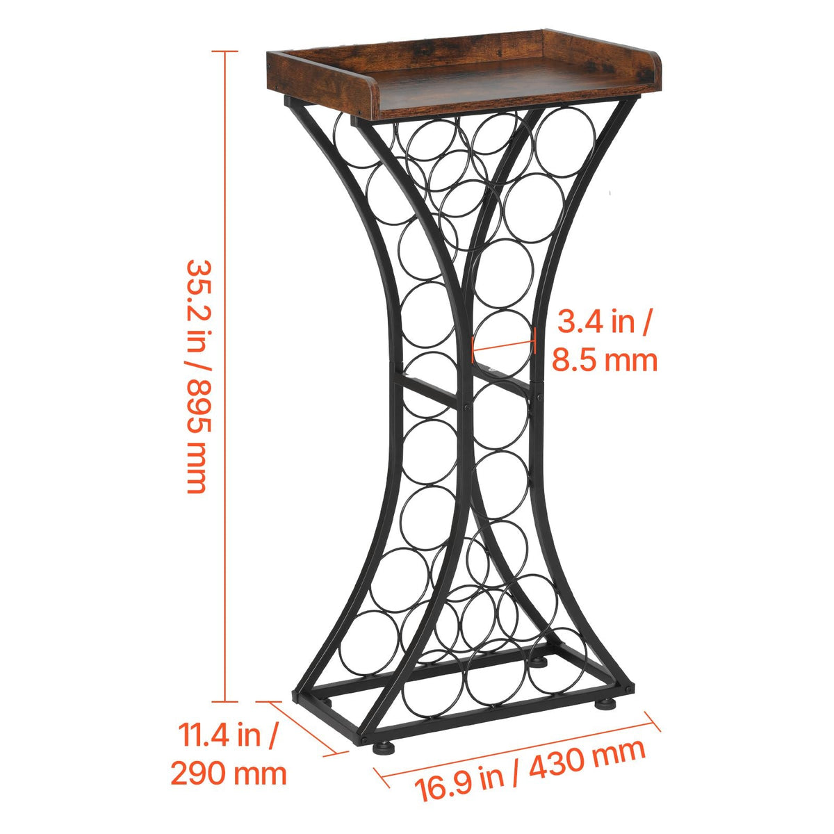 15 Bottle Wine Rack, Freestanding Floor Wine Holder Stand Liquor Cabinet with Wood Tabletop, Easy Assembly Floor Storage Rack, For Home Bar Kitchen Living Room Dining Room, Black
