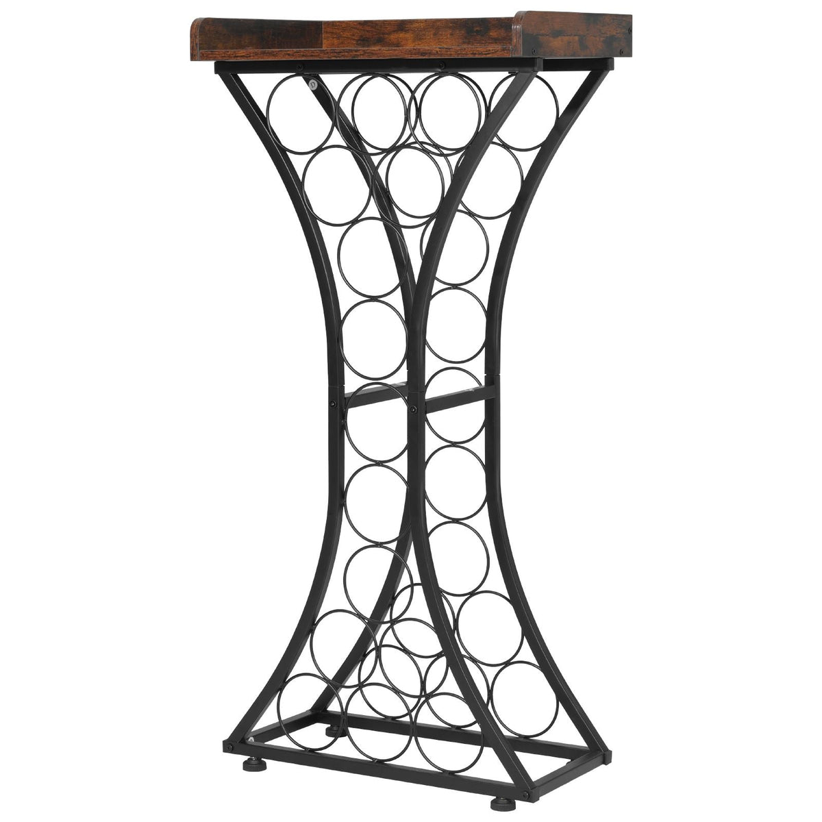 15 Bottle Wine Rack, Freestanding Floor Wine Holder Stand Liquor Cabinet with Wood Tabletop, Easy Assembly Floor Storage Rack, For Home Bar Kitchen Living Room Dining Room, Black