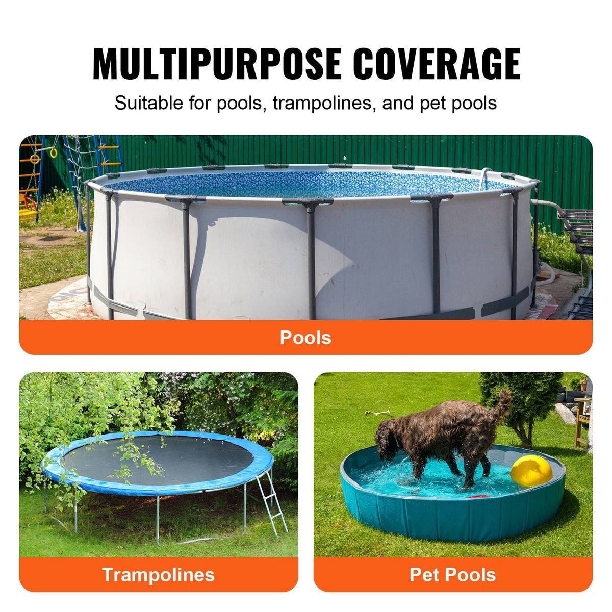 15 Ft Round Pool Cover, Solar Covers for Above Ground Pools, Safety Pool Cover with Drawstring Design, 420D Oxford Fabric Winter Pool Cover, Waterproof and Dustproof, Black