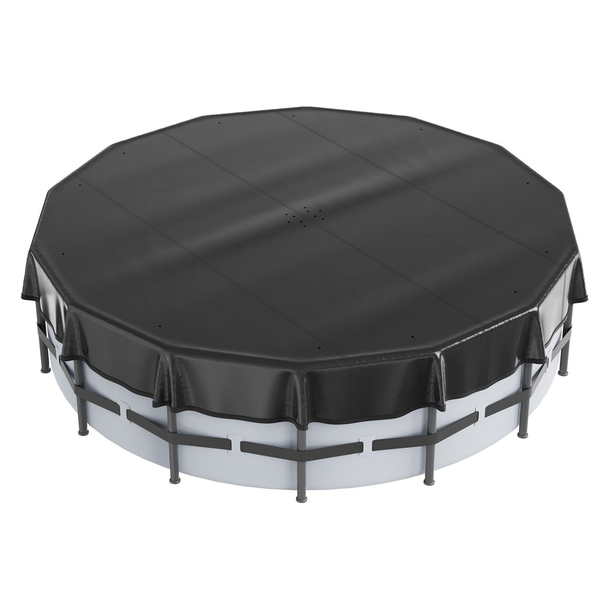 15 Ft Round Pool Cover, Solar Covers for Above Ground Pools, Safety Pool Cover with Drawstring Design, PVC Winter Pool Cover, Waterproof and Dustproof, Black