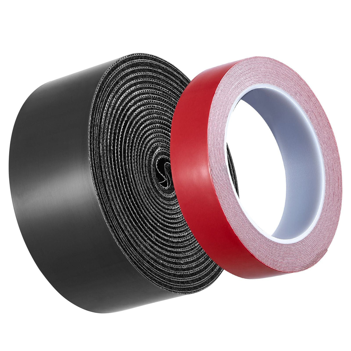 15 ft x 2 in Hook Loop Tape and 16.4 ft x 0.94 in Double-Side Strips, Nylon Self Adhesive Heavy Duty Strips Roll, Sticky Back Fastener Rolls for Home Office School and Crafting, Black + Red