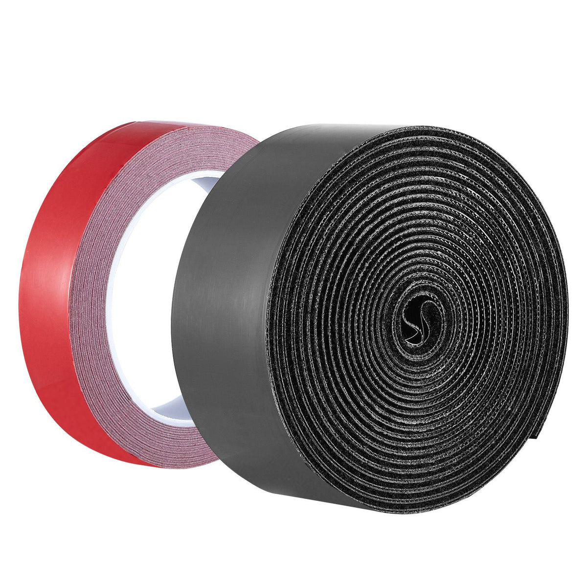 15 ft x 2 in Hook Loop Tape and 16.4 ft x 0.94 in Double-Side Strips, Nylon Self Adhesive Heavy Duty Strips Roll, Sticky Back Fastener Rolls for Home Office School and Crafting, Black + Red