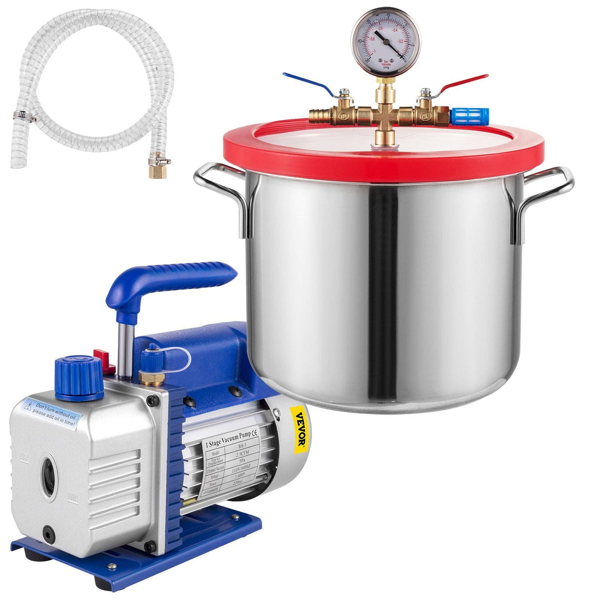 1.5 Gallon Vacuum Degassing Chamber Kit Stainless Steel Degassing Chamber 5.7L Vacuum Chamber Kit with 2.5 CFM Vacuum Pump - Not for Wood Stabilizing