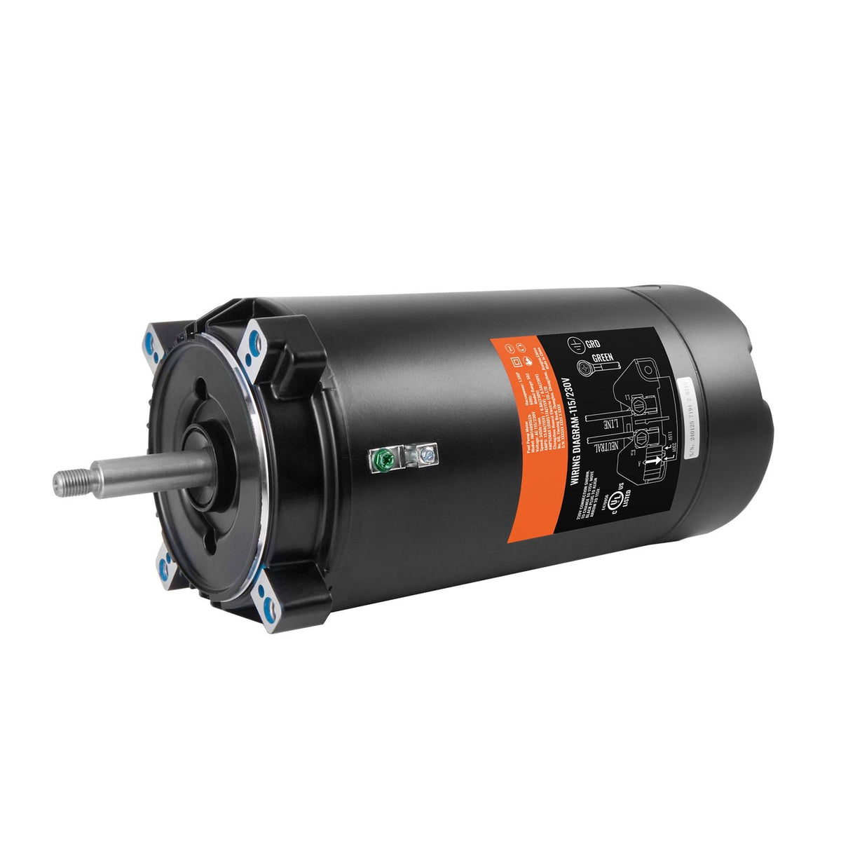 1.5 HP Pool Pump Motor, 56J Frame, 115V(13.6 Amps)/230V(6.8 Amps) 3450 RPM, 60Hz, 1.3 Service Factor, 90μF/250V Capacitor, CCW Rotation Round Flange Replacement Motor
