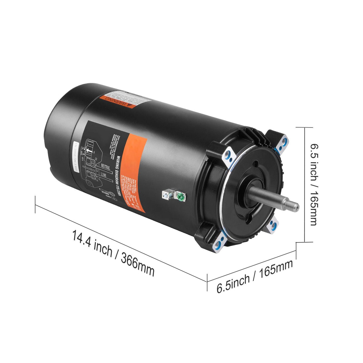 1.5 HP Pool Pump Motor, 56J Frame, 115V(13.6 Amps)/230V(6.8 Amps) 3450 RPM, 60Hz, 1.3 Service Factor, 90μF/250V Capacitor, CCW Rotation Round Flange Replacement Motor