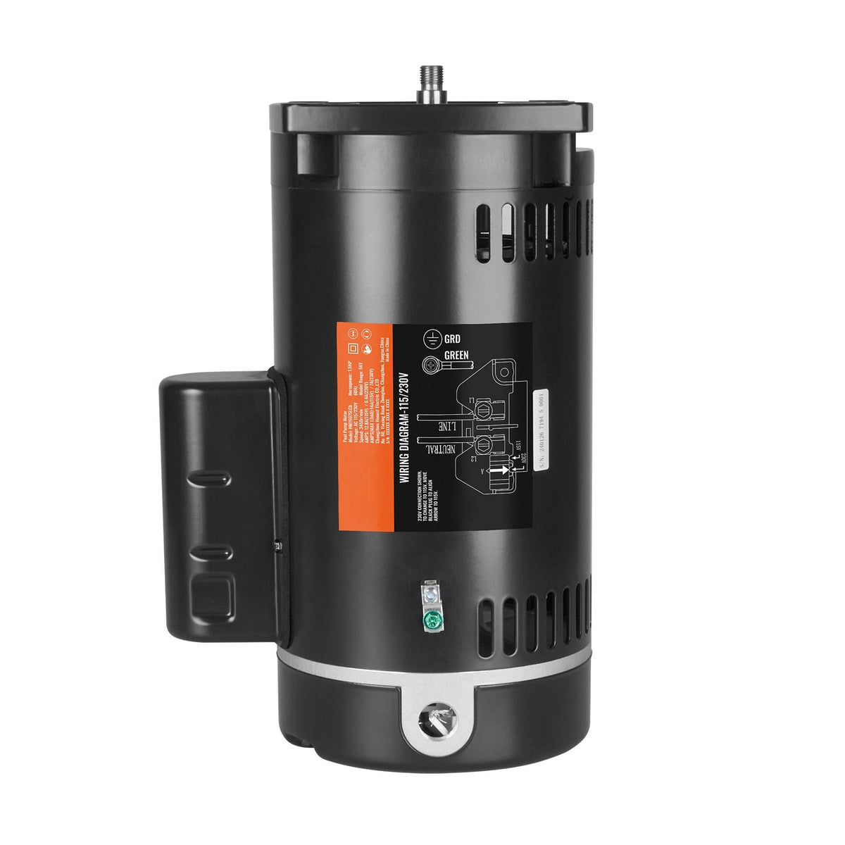 1.5 HP Pool Pump Motor, 56Y Frame, 115V((12.8 Amps))/230V(6.4 Amps) 3450 RPM, 60Hz, 1.1 Service Factor, 90μF/250V Capacitor, CCW Rotation Square Flange Replacement Motor